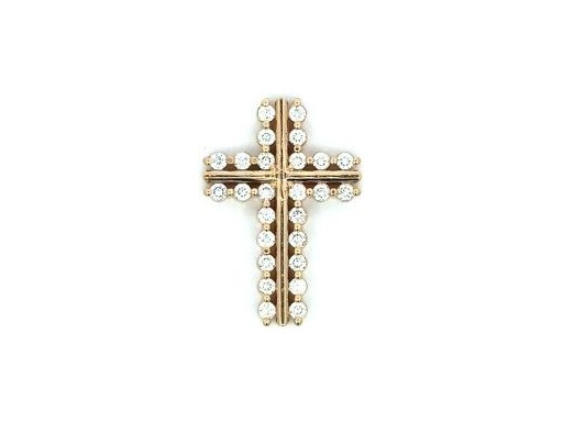 18K Rose Gold Cross Pendant with Natural Round Diamonds in Double-Line Design